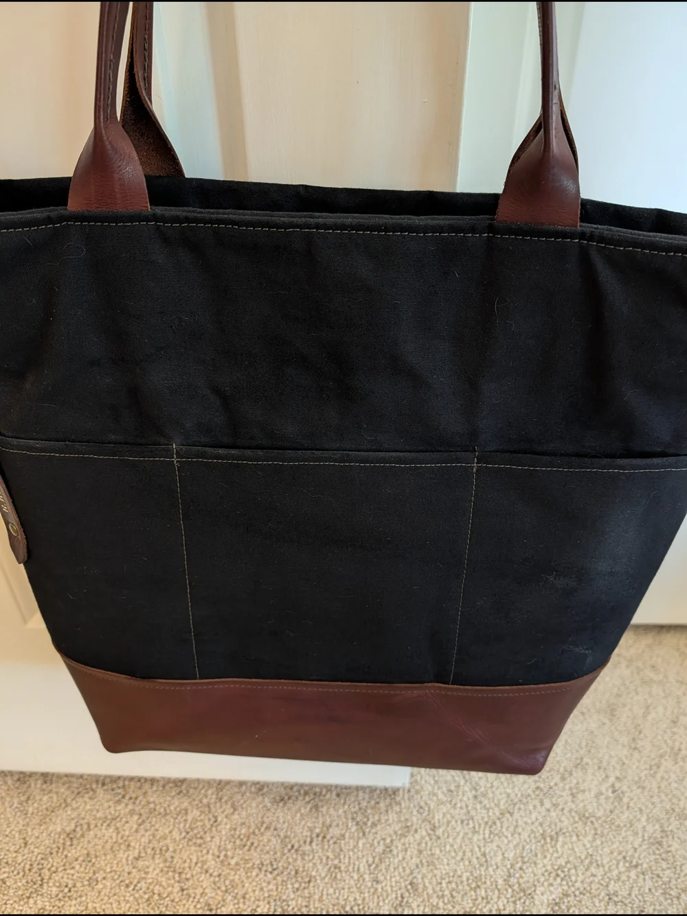 R. Riveter Black Canvas & Brown Leather Tote Bag